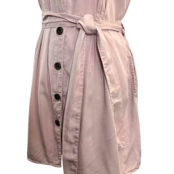 Zara Belted Mini Dress Pink Size S Button Front V Neck Lightweight Dolman Sleeve - Picture 7 of 11